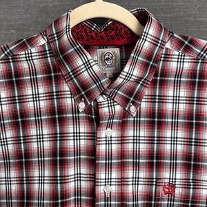Cinch Shirt L Red Plaid Cotton Button Down Ranch Cowboy Riding Casual Classic